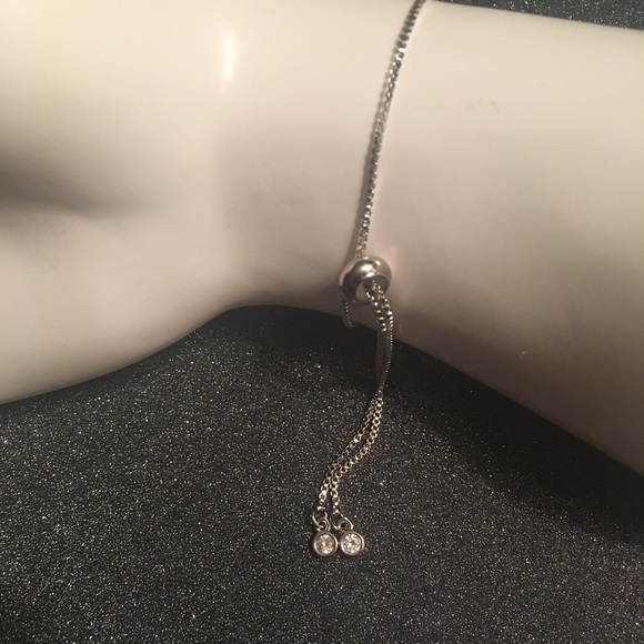💕Silver Plated Pave CZ Bar Adjustable Bracelet - Picture 3 of 6